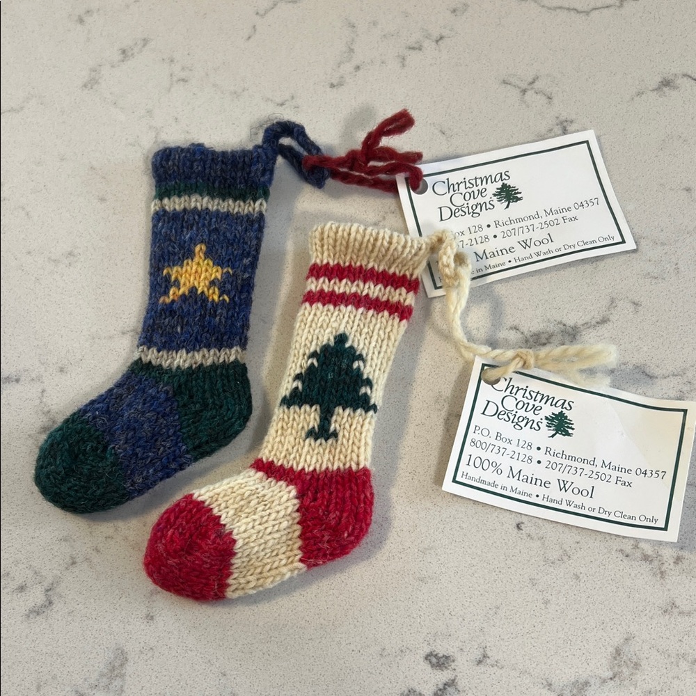 Christmas Cove Designs 2 wool stocking ornaments